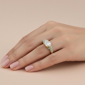 2.00 Carat East West Pear Moissanite Ring/ Pear Cut Moissanite Ring/ Bezel Set 14K Gold Wedding Ring/ Solitaire Engagement Ring/ Bridal Ring image 2
