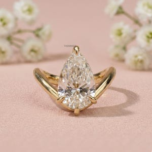 3CT peergeslepen moissaniet diamanten verlovingsring, gebogen bandring, Teardrop Solitaire sierlijke stapelring, 14K geelgouden jubileumcadeau
