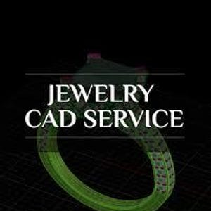 May include: A digital 3D wireframe model of a ring featuring a large central stone and a band encrusted with smaller stones, displayed against a dark grid background with the white text Jewelry CAD SERVICE centred over the design.