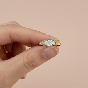 2.00 Carat East West Pear Moissanite Ring/ Pear Cut Moissanite Ring/ Bezel Set 14K Gold Wedding Ring/ Solitaire Engagement Ring/ Bridal Ring image 5