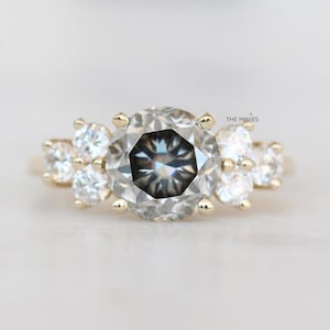 2.75 Carat Gray Round Cut Diamond Moissanite Ring/ Round Gray Moissanite Engagement Ring/ Cluster Diamond Wedding Ring/ Anniversary Gift