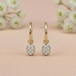 Pendientes ovalados de moissanita con cierre de botón, estilo georgiano, aros extraíbles, pendientes llamativos, pendientes de oro ennegrecido, regalo para mujer.