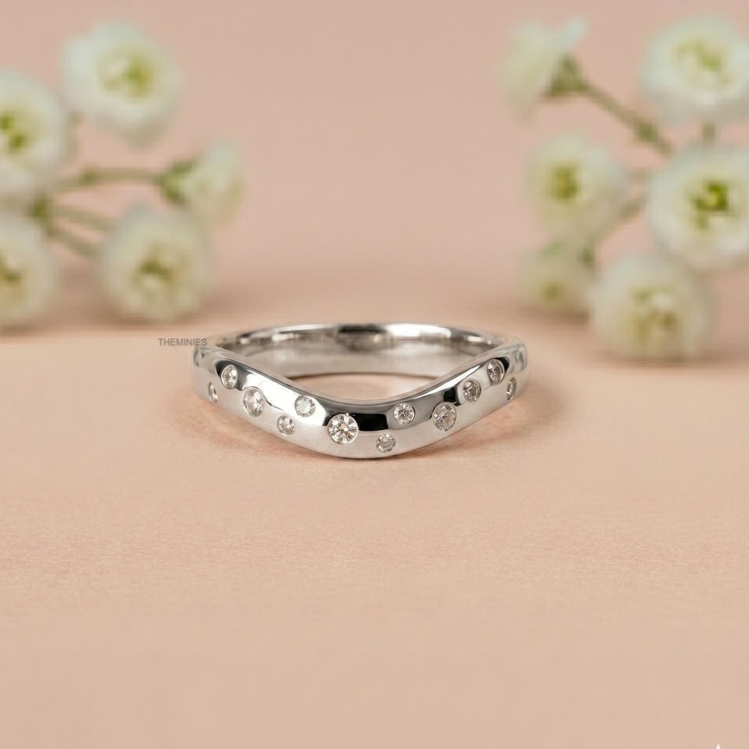 Cigar Diamond Deep Curve Wedding Band, Thick Pave U-shaped Stacking ...
