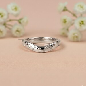 Alliance diamant cigare courbe profonde, alliances empilables en forme de U pavé épais, bague à chevrons contour, alliance en or jaune 14 carats, cadeau pour femme