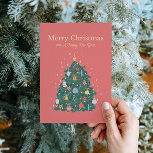 Feliz Navidad y Año Nuevo Tarjeta Rosa Tarjeta de Felicitación Postal de Vacaciones para Descarga Digital 5x7
