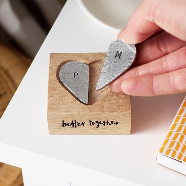 Couple's 'Better Together' Initial Heart Tokens Set