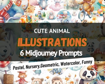 Midjourney Prompts for Cute Animals, Prompts for yours Kids Illustrations, Nursery Wall Art , Ebook Cover Digital Art, AI Artworks