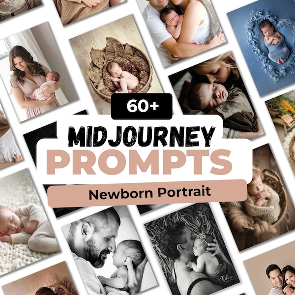 60+ Midjourney Prompts Newborn Portrait for Baby Art Photography, Birth Announcement, Mom Blogger, Baby Digital Background, Design for Baby