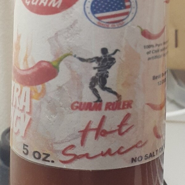 Guam ruler , Extra hot ,Pika , hot sauce Guam , Donne Sali boonie peppers, ghost peppers, Hot Sauce,  Homemade in Guam , 5 oz. , Small Batch