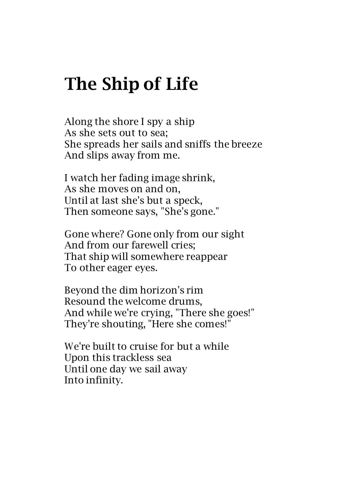 The Ship of Life Poem Funeral Gift Instant Download Loss of Loved One