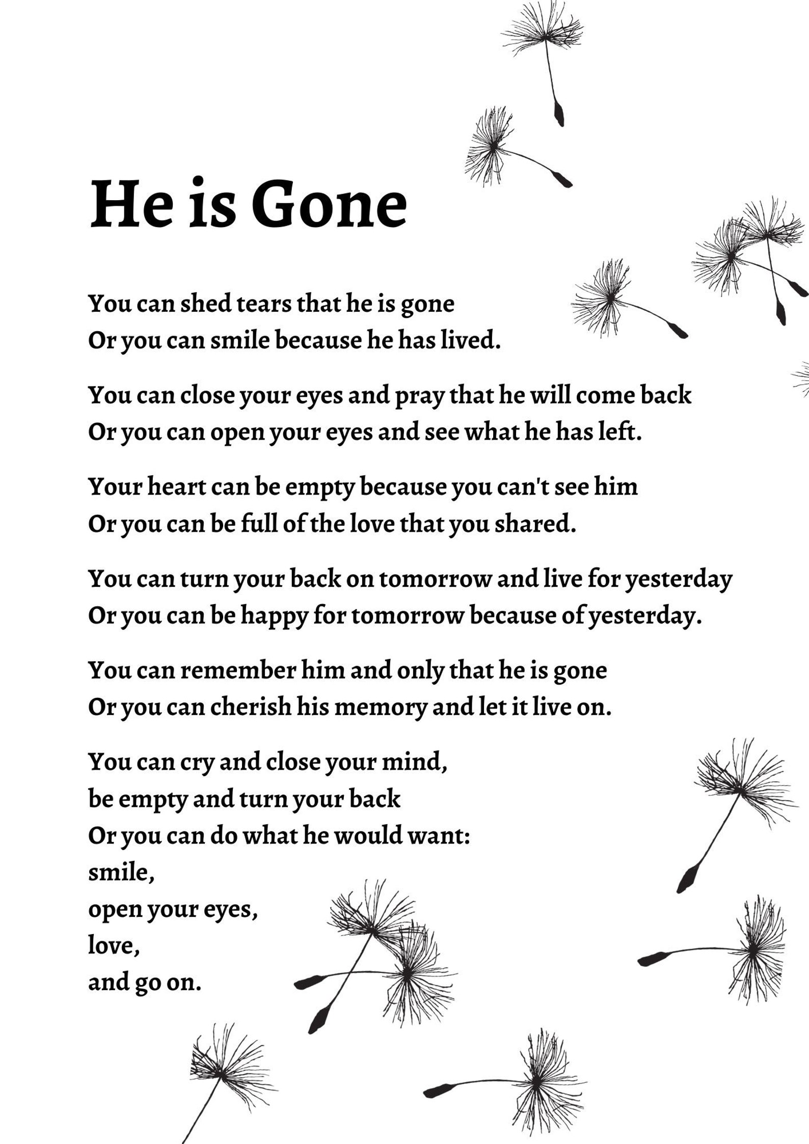 He is gone poem strength funeral mourning instant download bereavement