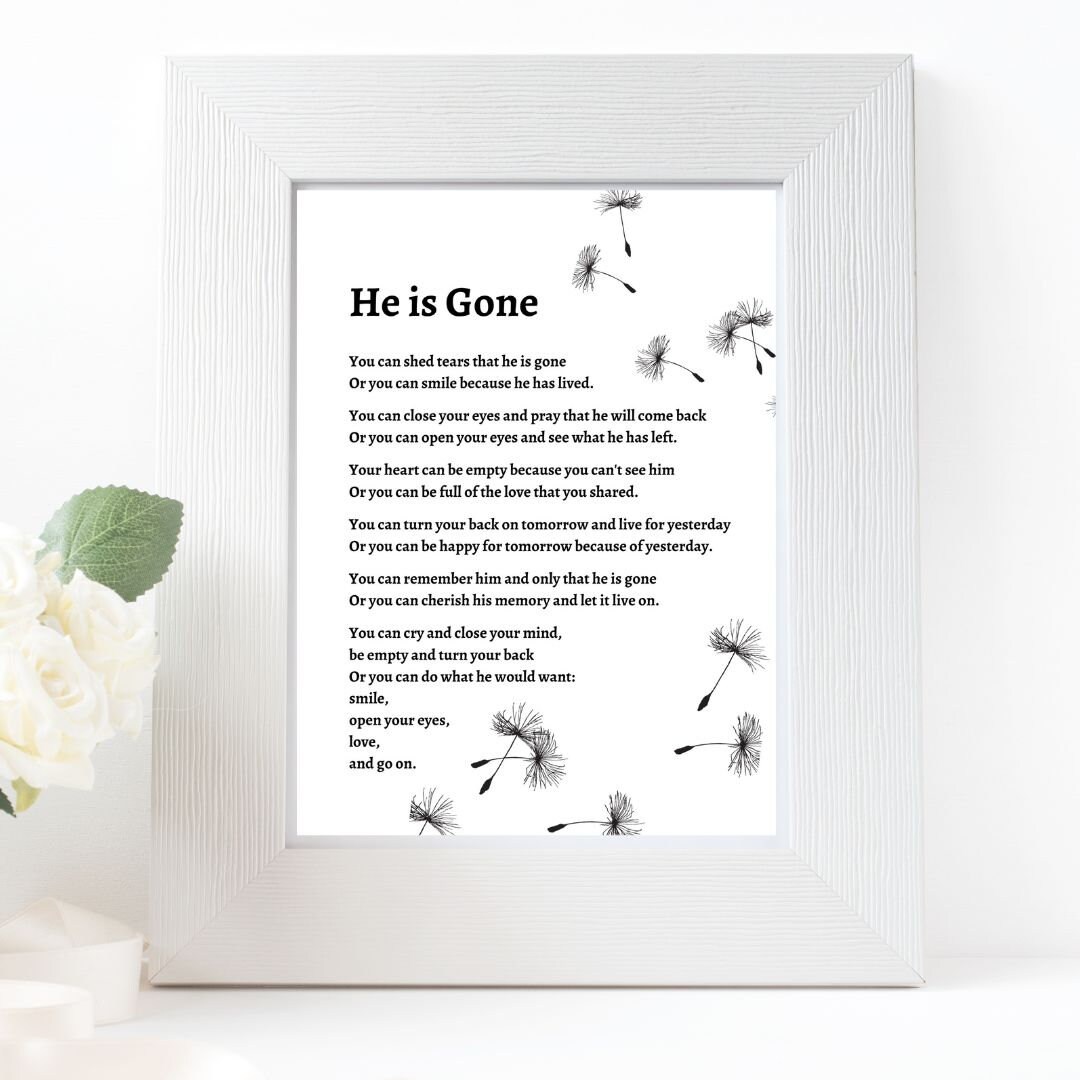 He is gone poem strength funeral mourning instant download bereavement