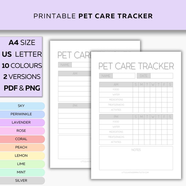 Pet Care Tracker Printable, Pet Sitter Tracking, Instant Download, Kittens And Puppies Chore Chart, Weekly Animal Caretaking, A4, US Letter