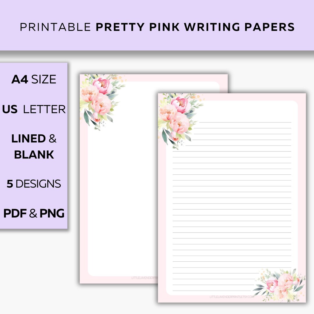 Printable Pink Watercolour Flower Writing Papers 5 Designs - Etsy