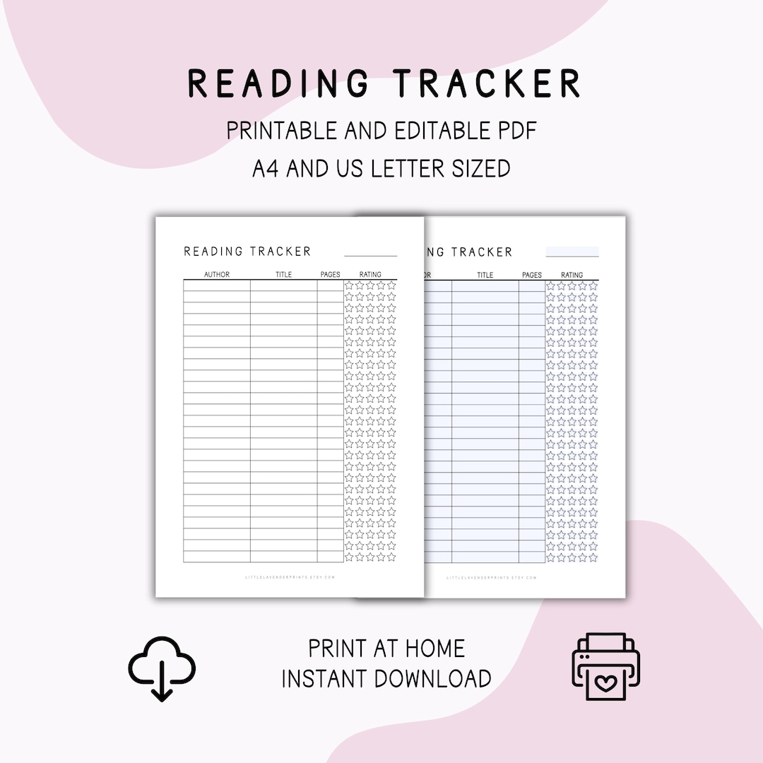 Reading Tracker Printable: Blank Editable PDF, A4 & US Letter Sizes ...