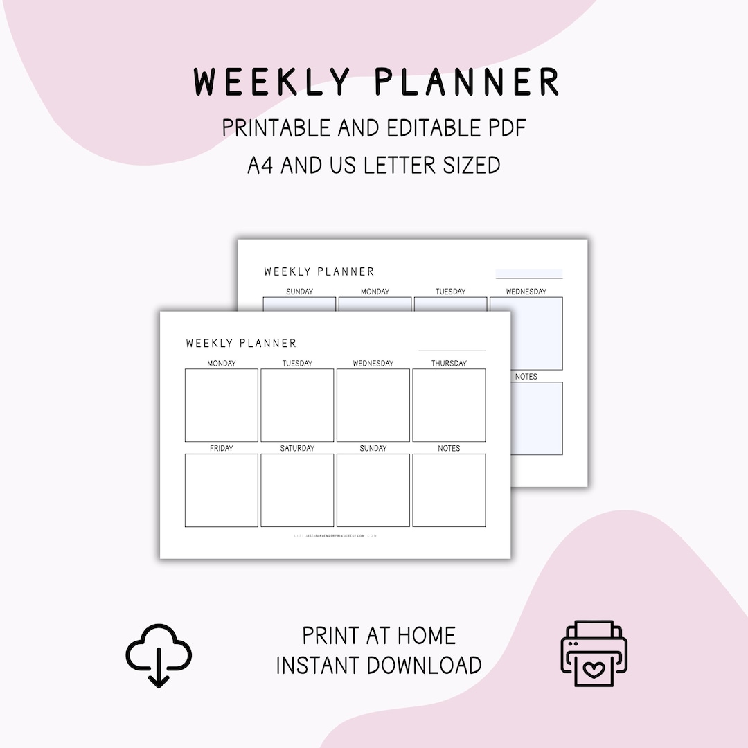 Weekly Planner Printable: Editable PDF, A4 & US Letter Sizes, Instant ...