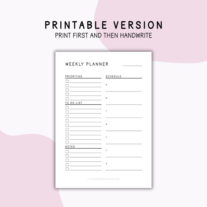 Weekly Planner Printable: Blank Undated Editable PDF, A4 & US Letter ...
