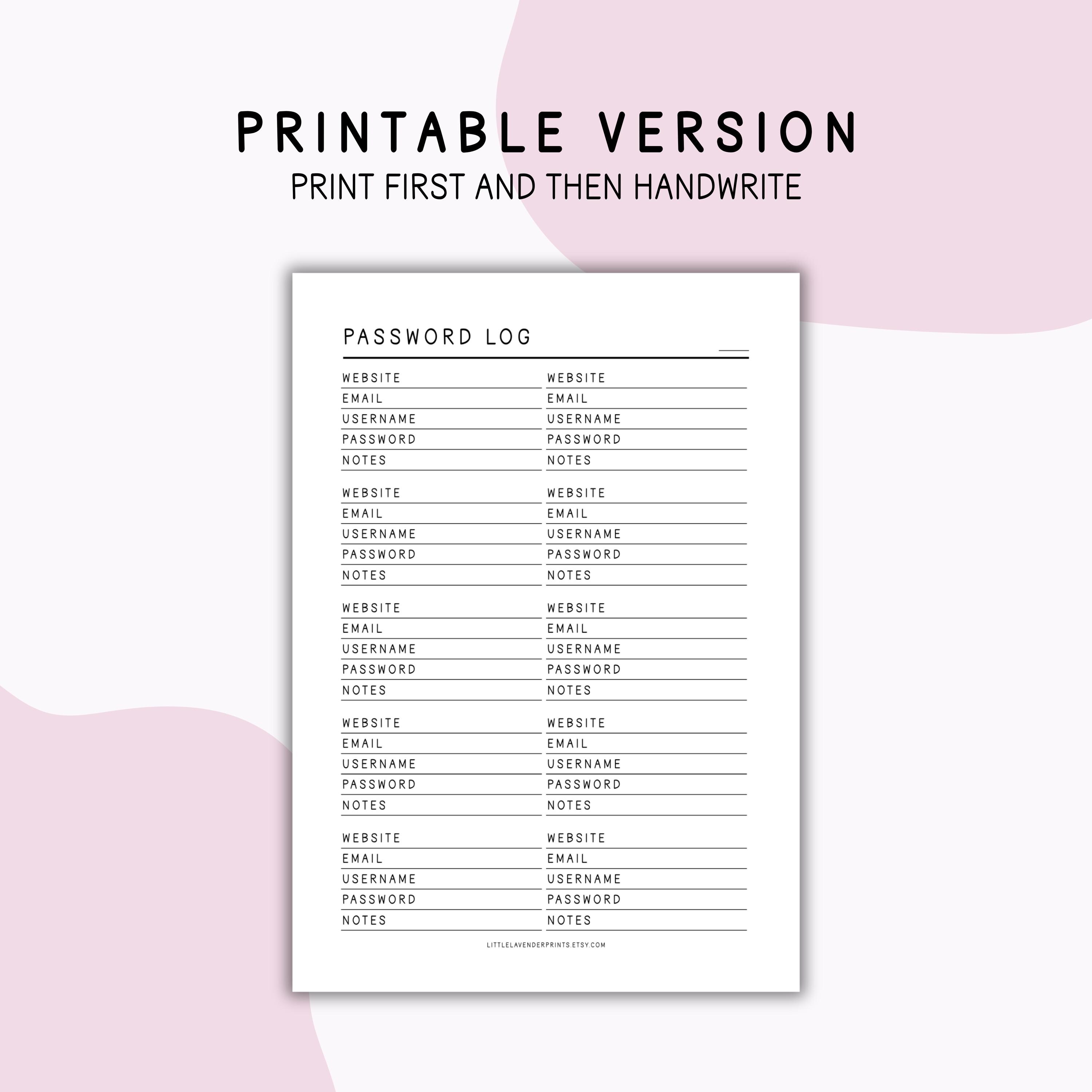 Minimalist Password Log, Printable Fillable Editable PDF, A4 & US ...