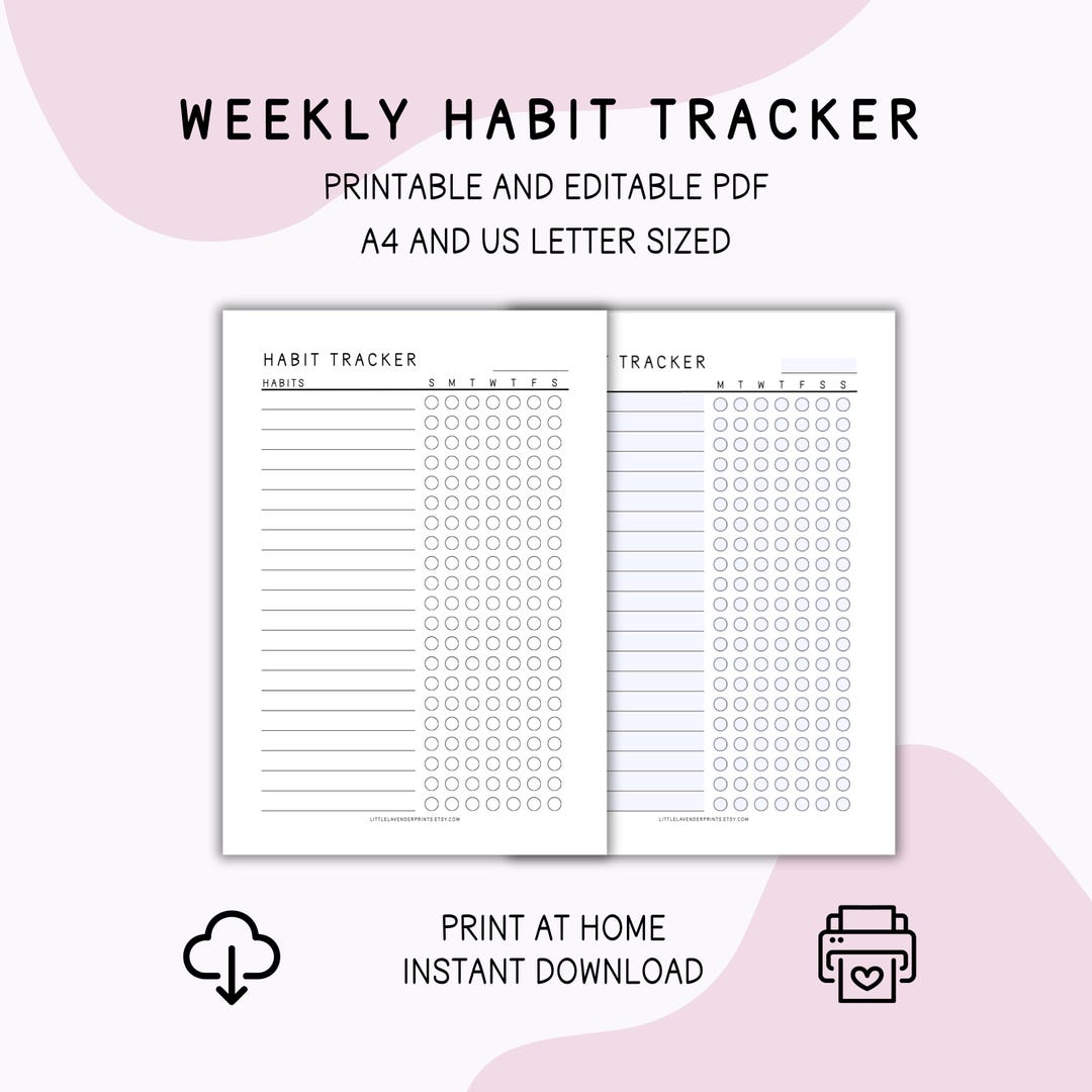 Minimalist Weekly Habit Tracker: Printable Fillable Editable PDF, A4 &amp; US Letter Sizes, Simple ...