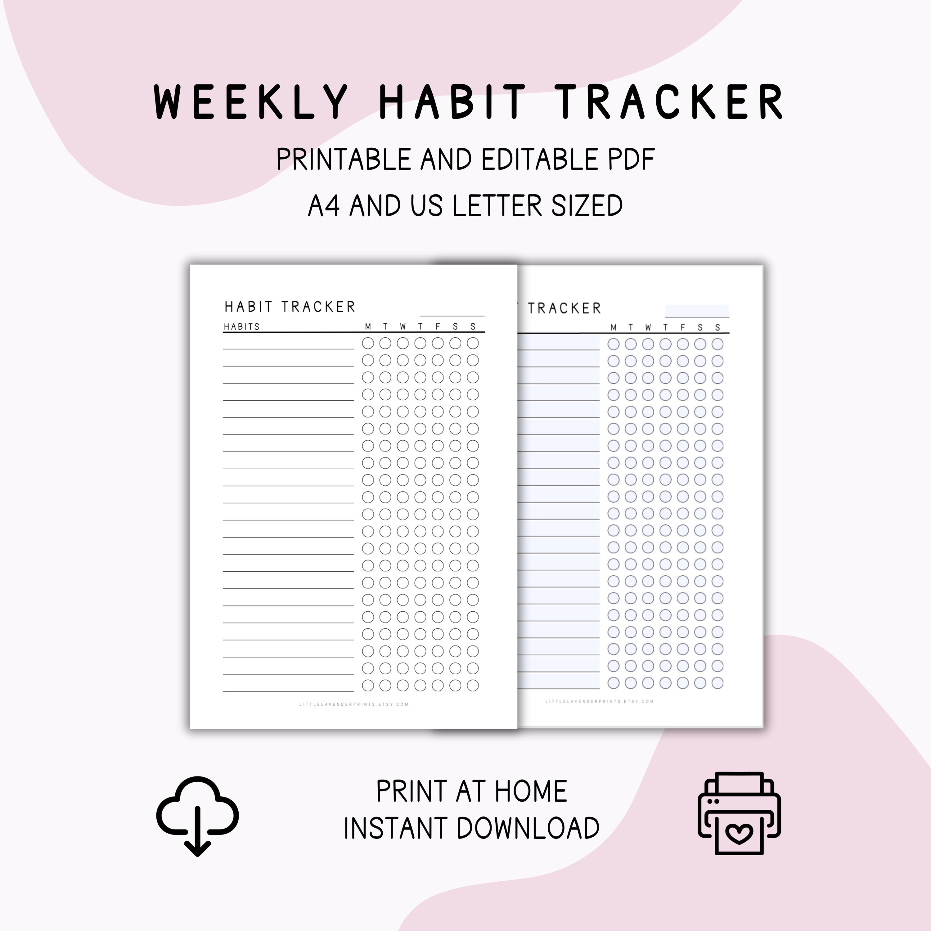 Weekly Habit Tracker Printable: Blank Editable PDF, A4 & US Letter ...