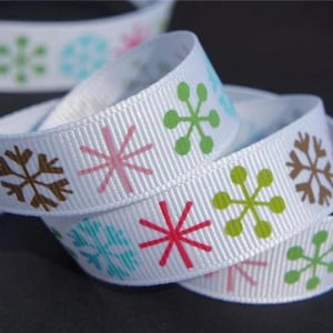 2m Ripsband 16mm Schneeflocken Weihnachten