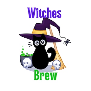 Witches Brew Black Cat PNG, Halloween Cauldron Sublimation Digital Download