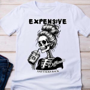 Download digital de esqueleto feminino, arte gráfica cara e difícil de responder, decoração gótica de Halloween, ilustração para impressão de humor negro