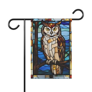 Stained Glass Effect Owl Garden Banner, Outdoor Decor, Bird Lover&#39;s Gift, Yard Art, Seasonal Flag, Home & Garden Decoration