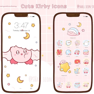 Cute K I R B Y Icon set, Cute icons, Pink icon set, iOS and Android app icons, Widgets, Wallpapers for phone and iPad, Aesthetic Icon pack image 1