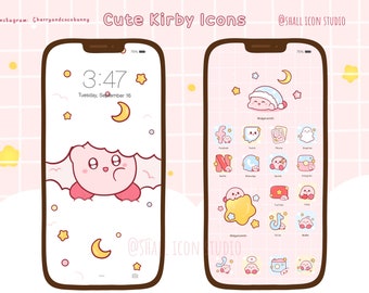 Cute K I R B Y Icon set, Cute icons, Pink icon set, iOS and Android app icons, Widgets, Wallpapers for phone and iPad, Aesthetic Icon pack