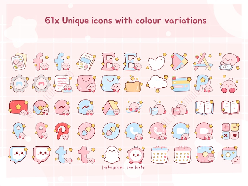 Cute K I R B Y Icon set, Cute icons, Pink icon set, iOS and Android app icons, Widgets, Wallpapers for phone and iPad, Aesthetic Icon pack image 2