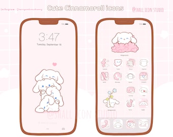 Cute Pink Bunny Icon set, Cute icons, Pink icon set, iOS Android app icons, Widgets, Wallpapers for phone and iPad, Aesthetic Icon packs