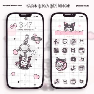 かわいいゴスガールアイコンパック、ゴスガールアイコン、グレーアイコン、アプリアイコン、iOS 18アイコン、美的アイコン、ウィジェット、壁紙、Shallアイコンスタジオ