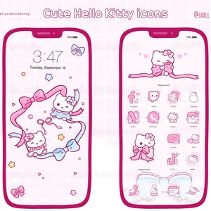Cute Pink Kitty Icon set, Cute icons, Pink icons, iOS Android app icons, Widgets, Wallpapers for phone and iPad, Aesthetic Icon packs, Icons
