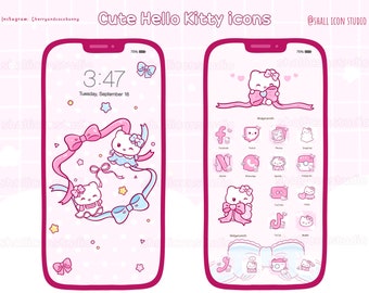 Cute Pink Kitty Icon set, Cute icons, Pink icons, iOS Android app icons, Widgets, Wallpapers for phone and iPad, Aesthetic Icon packs, Icons