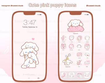 Cute pink puppy Icon Pack, Puppy bunny icons, Pink icons, App icons, iOS 18 icons, Aesthetic icons, Widgets, Wallpapers, Shall icon Studio