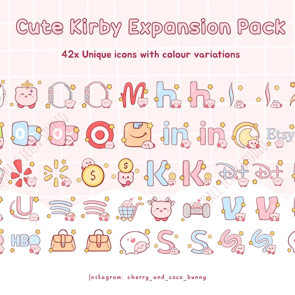 Cute K I R- B Y Icons expansion pack, Cute icons, Pink icon set, iOS and Android app icons, Widgets, Wallpapers for phone and iPad, Icons