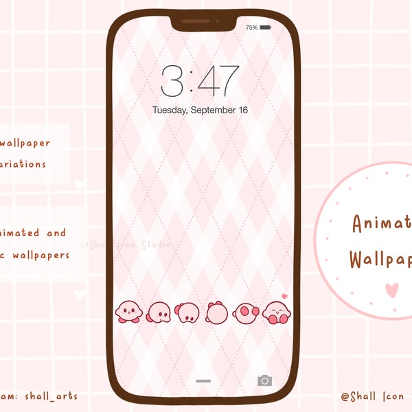 Cute K I R B Y rolling animation and static wallpaper, Cute wallpaper, Pink wallpaper, Wallpapers for phone and iPad, Aesthetic Icon pack