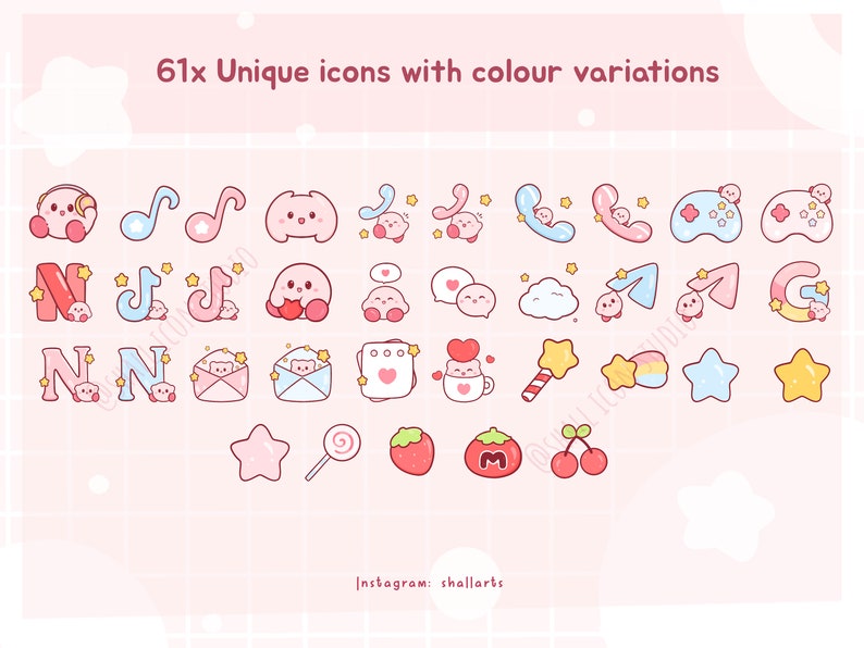 Cute K I R B Y Icon set, Cute icons, Pink icon set, iOS and Android app icons, Widgets, Wallpapers for phone and iPad, Aesthetic Icon pack image 3