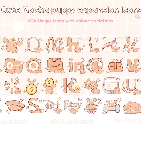 Cute brown puppy expansion pack, Cute icons, Brown icon set, iOS and Android app icons, Widgets, Wallpapers for phone and iPad, Icons