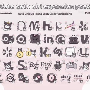 かわいいゴスガール拡張パック、ゴスガールアイコン、グレーアイコン、アプリアイコン、iOS 18アイコン、美的アイコン、ウィジェット、壁紙、Shallアイコンスタジオ