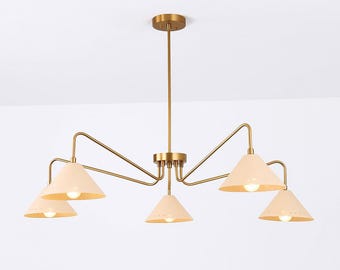 Italian Brass Pendant Light Six Arm Mid Century Sputnik Chandelier