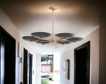 6 Light Dome Style Black Raw Brass Chandelier Light Fixture Handmade Decor