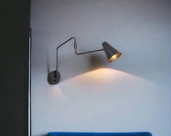 Lámpara de pared de lectura ajustable, aplique de pared de latón moderno de mediados de siglo de un solo brazo