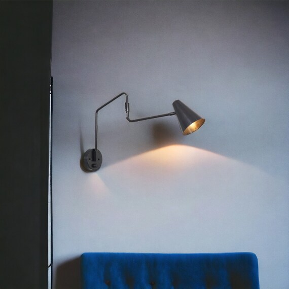 調節可能な読書用ウォールランプ、シングルアームミッドセンチュリー