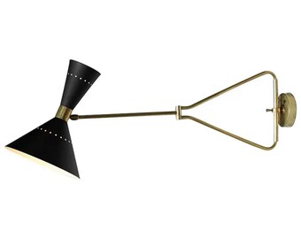 Black Matte Italian Adjustable Wall Lamp Brass Swing Arm Wall Light Fixture