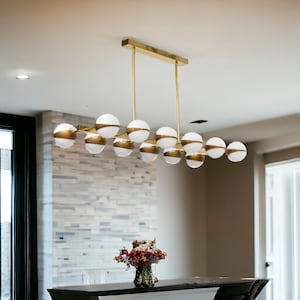 12 Light Cut Shade Globe Dining Pendant Mid Century Brass Sputnik chandelier light Fixture