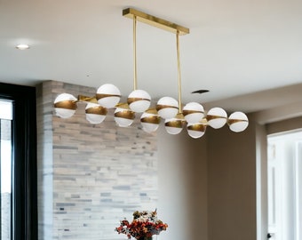 12 Light Cut Shade Globe Dining Pendant Mid Century Brass Sputnik chandelier light Fixture