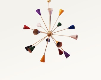 Mid Century Multicolored Sputnik Brass Chandelier Stilnovo Lights 16 Arms