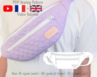 Fanny Pack / Waist Bag With 2 Zippers - PDF Sewing Pattern & Video Tutorial - One size - Instant Download - A4, A0, US Letter.